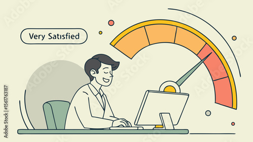 Positive feedback and satisfied businessman expressing success and achievement through corporate performance, emotion, interaction, measurement, and work