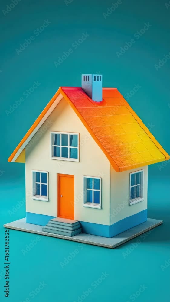 custom made wallpaper toronto digitalSmall toy house with red roof, blue windows and orange door.