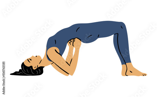 Young woman doing gymnastics. Girl doing fitness exercises. Stretching and pilates pose. Sport, body beauty and health. Vector illustration isolated on white background