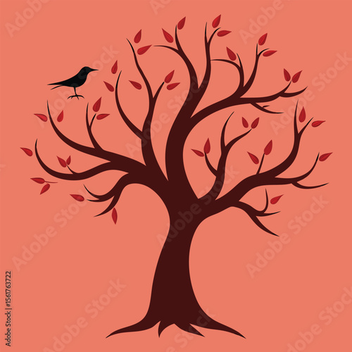 Stylized silhouette of a gnarled deciduous tree in vector format