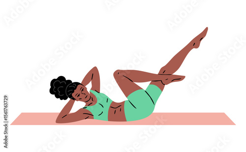 Young beautiful woman doing gymnastics. Girl doing fitness exercises. Stretching and pilates pose. Sport, body beauty and health. Vector illustration isolated on white background