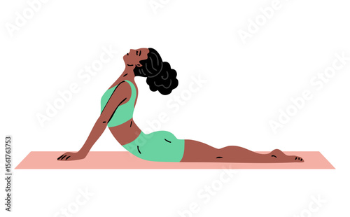 Young beautiful woman doing gymnastics. Girl doing fitness exercises. Stretching and pilates pose. Sport, body beauty and health. Vector illustration isolated on white background