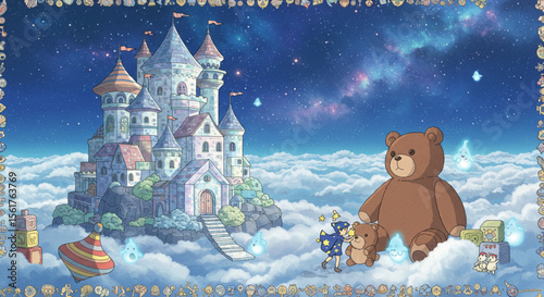 Enchanted Cloud Castle Fantasy Illustration of a Magical Kingdom in the Sky