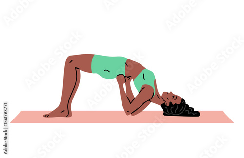 Young beautiful woman doing gymnastics. Girl doing fitness exercises. Stretching and pilates pose. Sport, body beauty and health. Vector illustration isolated on white background