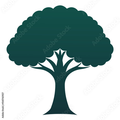 Stylized silhouette of a mature deciduous tree in multiple colors