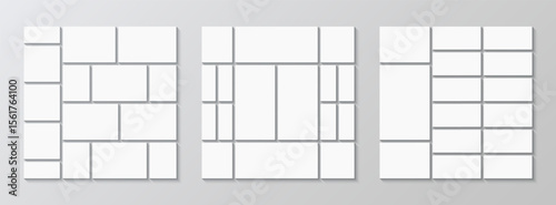 Album brandboard presentation. Set of mosaic picture frame. Scrapbook collage template. Collection moodboard layout. Mood board grid background. Mood board grid. Gallery banner. Vector illustration