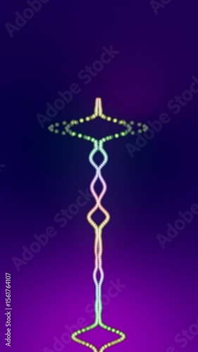 Vertical cross shape on rainbow digital art dotted, sound wave beat , music spectrum with animation looping on neon colourful light effects background. Full HD vertical motion.