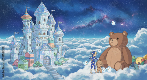 Enchanted Crystal Castle in Dreamland A Child's Fantasy Artwork