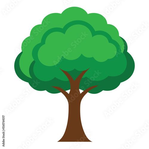 Vibrant stylized illustration of a mature deciduous tree in full bloom