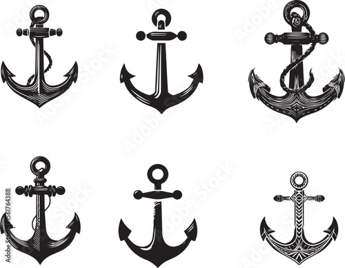 Set of Vintage Anchor Vector Designs for Nautical and Marine Themes