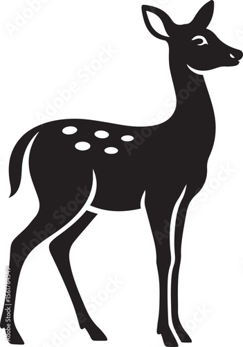 Young deer simple silhouette minimal style, Cute fawn in clean black line drawing