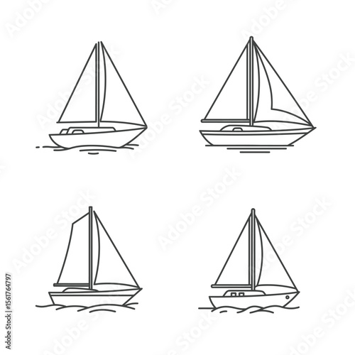 Sailing boat and sailboat silhouette logo set, black isolated vector icons, minimal and clean style, perfect for nautical themes, sea travel, or marine branding. 