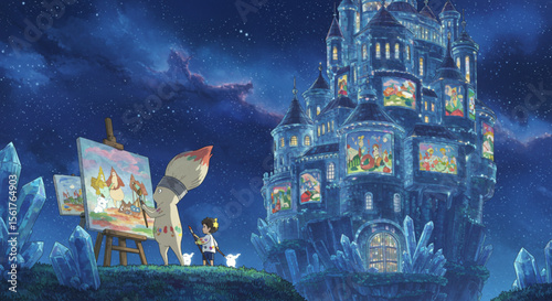 Enchanted Crystal Castle A Child's Whimsical Nighttime Painting Adventure