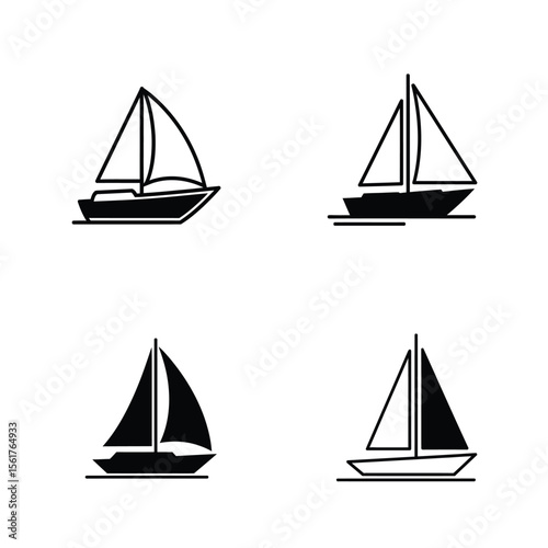 Sailing boat and sailboat silhouette logo set, black isolated vector icons, minimal and clean style, perfect for nautical themes, sea travel, or marine branding. 