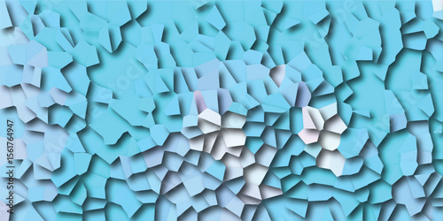 Abstract mosaic illustration with fractured polygons in various shades of blue and hints of purple white and gray tones ideal for design backgrounds