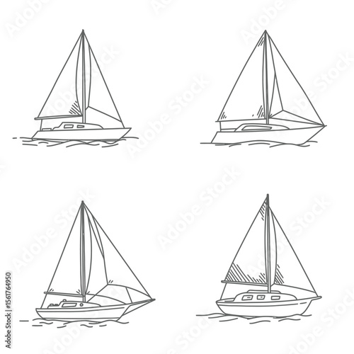 Sailing boat and sailboat silhouette logo set, black isolated vector icons, minimal and clean style, perfect for nautical themes, sea travel, or marine branding. 