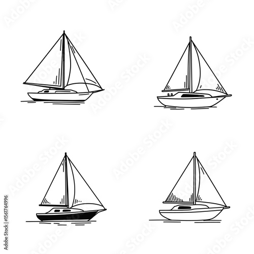 Sailing boat and sailboat silhouette logo set, black isolated vector icons, minimal and clean style, perfect for nautical themes, sea travel, or marine branding. 