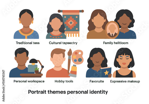 Cultural Icons Set. Flat icon set of portrait themes with personal identity: traditional dress, cultural
