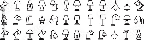 Minimalist Lamp Line Icons Pack – 36 High-Quality Vector Symbols