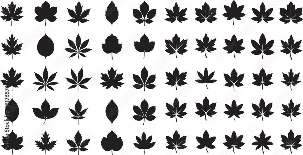 Fototapeta premium Leaves Silhouette Vector Set – Minimalist Nature Design Elements