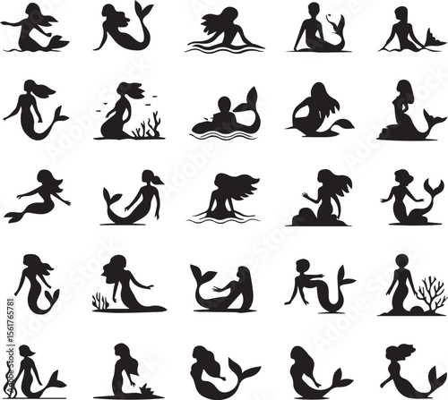 Mermaid Silhouette – Elegant Fantasy Sea Creature Vector