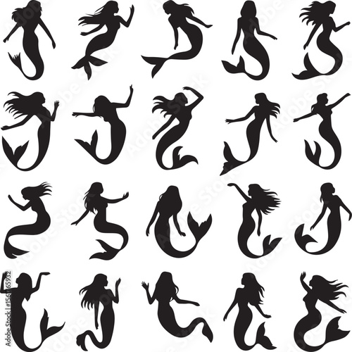 Mermaid Silhouette – Elegant Fantasy Sea Creature Vector