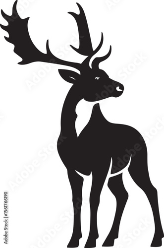 Stag silhouette elegant black vector art, Forest creature with antlers in profile