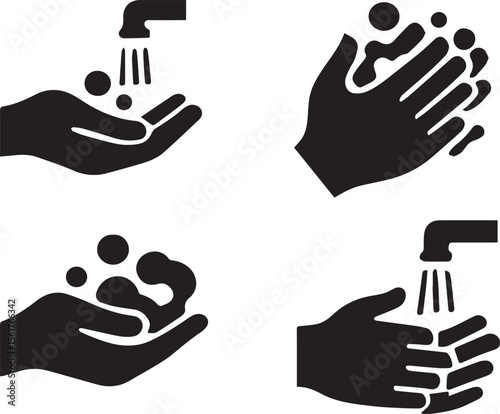 Hand Washing Vector Illustration – Hygiene, Cleanliness & Health Icons

