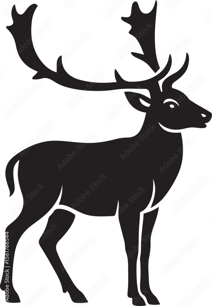 Obraz premium Stag illustration black silhouette vector, Majestic animal with antlers bold style