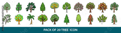 Vector illustration of tree icon pack with various types of trees