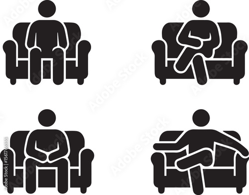 Sitting on Sofa Vector Illustration – Relaxation, Home & Comfort Icons

