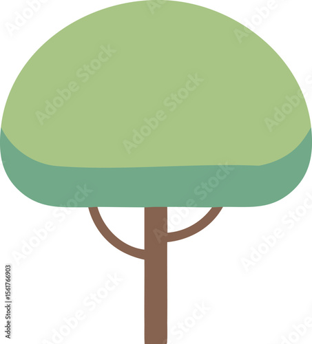 Vector Cartoon Tree Illustration with Rounded Green Canopy and Simple Brown Trunk on White Background