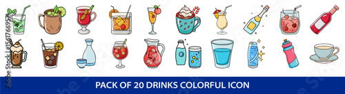 Diverse Set of Cartoon Style Drink Icons for Commercial or Creative Use