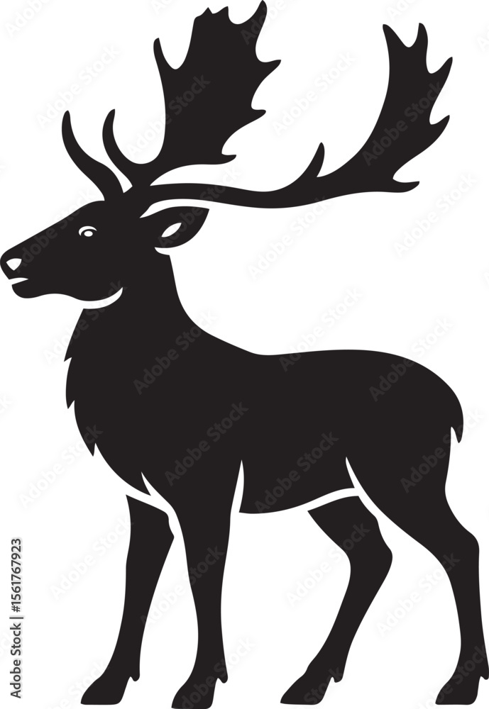 Fototapeta premium Stag silhouette elegant black vector sketch, Wildlife illustration with majestic antlers