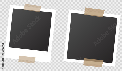 Photo frame. Retro vintage photograph. realistic photo card frame mockup. Digital snapshot image.  Images different forms on wall. blank retro memory album
