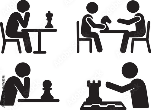 Playing Chess Vector Illustration – Strategy, Game & Intellectual Challenge Icons

