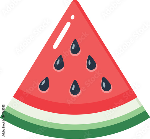 Vector Juicy Watermelon Slice Illustration with Red Flesh, Green Rind, and Black Seeds