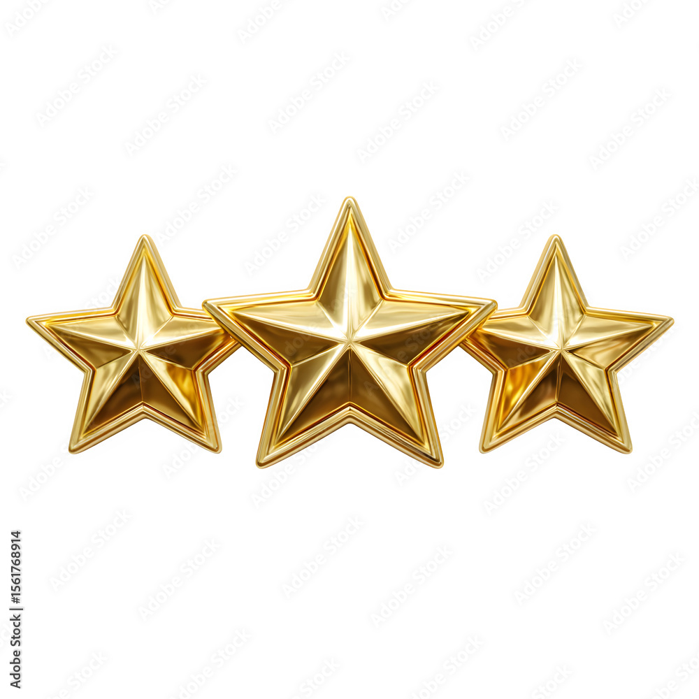 Three shiny golden stars arranged in a row isolated on transparent background Three shiny golden stars arranged in a row isolated on transparent background