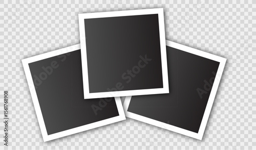 Photo frame. Realistic photo card frame. Retro vintage photograph. Digital snapshot image.  Images different forms on wall. blank retro memory album. Wall collage photography mockup 
