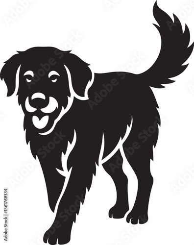 Golden retriever happy silhouette clean art, Joyful dog black and white illustration