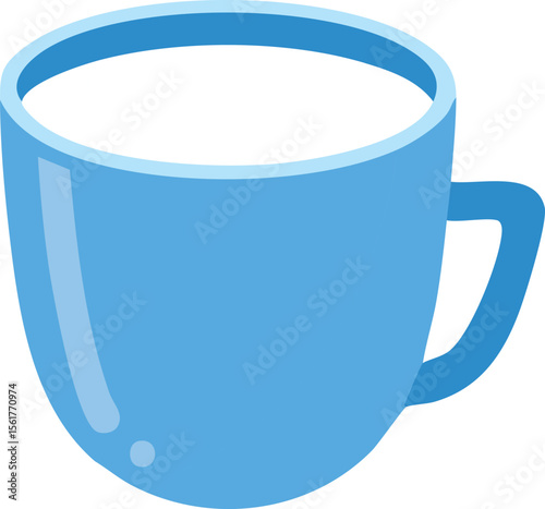 Vector Light-Blue Ceramic Mug Filled with White Liquid on Clean White Background in Minimalist Style