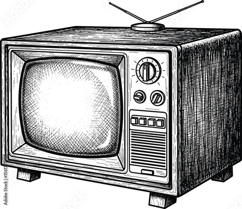 Hand drawn television. Retro halftone collage element. Vector illustration of grunge art templates. Dotted pop art vintage style.