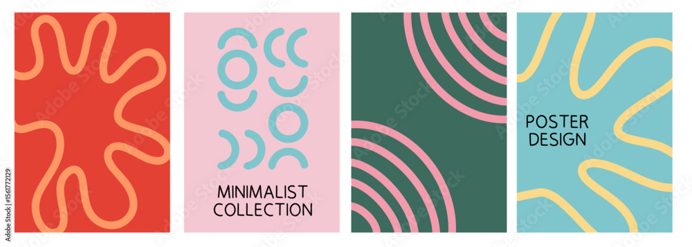 Collection of Colourful Wavy Lines Minimalist Abstract Poster Backgrounds. Modern Art Design Template Set