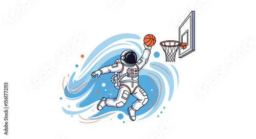 Astronaut Soars Through Cosmic Waves Attempting a Slam Dunk in a Unique Basketball Game Beyond Our Planet