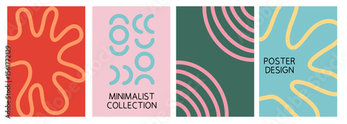 Collection of Colourful Wavy Lines Minimalist Abstract Poster Backgrounds. Modern Art Design Template Set