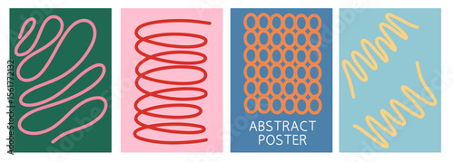 Minimalist Abstract Poster Background Collection of Wavy Colorful Lines.  Template Set Modern Design Art