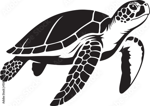 Sea turtle bold black silhouette, Ocean creature strong graphic art