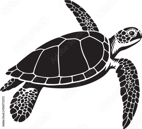 Sea turtle in flight silhouette vector, Flying sea turtle black design