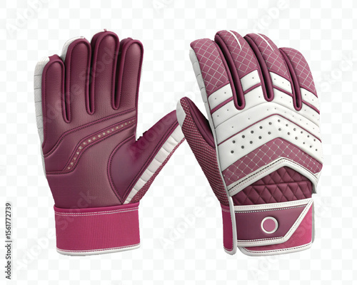 realistic 3d wicketkeeper or hand gloves front and back view in different color style isolated on transparent background