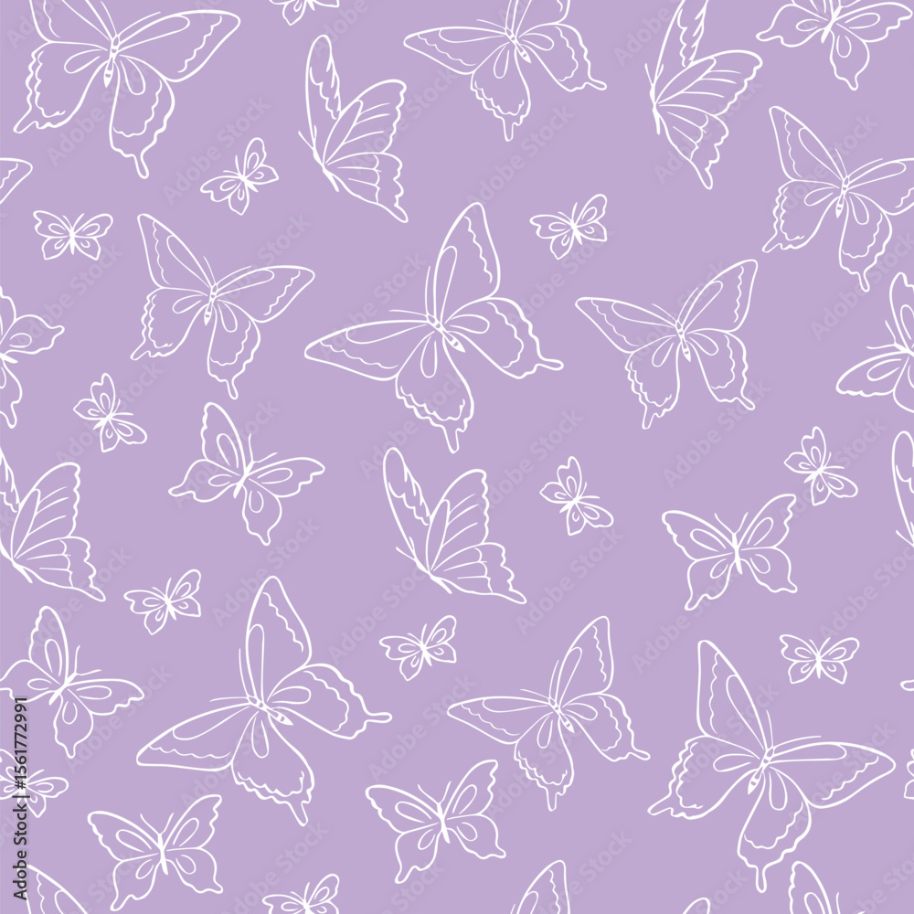 Fototapeta premium Simple cute butterfly seamless vector pattern